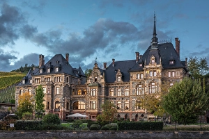 Neo Gothic Prints: Castle Lieser at blue hour, Lieser, Mosel, Rhineland-Palatinate, Germany