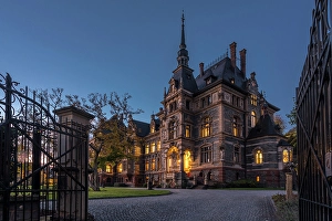 Neo Gothic Prints: Castle Lieser at blue hour, Lieser, Mosel, Rhineland-Palatinate, Germany