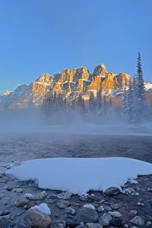 Bow River Prints: Castle Mountain and the Bow River at sunrise