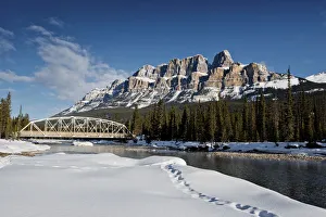 Castle Mountain & Bow River in Winter, Banff National Park, Alberta, Canada