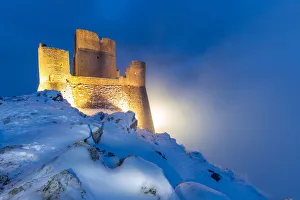 Apennines Prints: Castle of Rocca Calascio in winter during the dusk Europe, Italy, Abruzzo