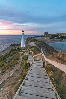 Castlepoint lighthouse at dawn. Castlepoint, Wairarapa region, North Island, New Zealand