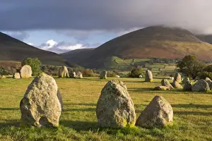 Castlerigg Stone Circle with Blencathra mountain behind, Lake District, Cumbria, England