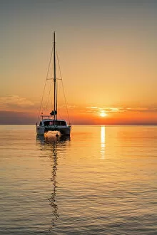 Images Dated 7th February 2023: Catamaran at Sunrise, Collioure, Pyrenees-Orientales, France