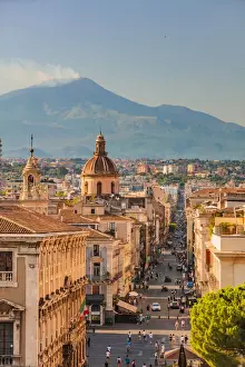 Catania, Sicily. Elevated view of the town with Etna volcano in the background