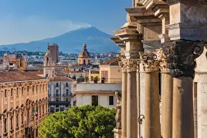 Catania, Sicily. Elevated view of the town with Etna volcano in the background