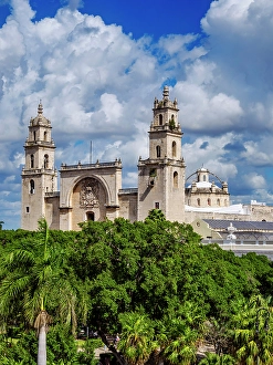 Plaza Mayor Prints: Catedral of San Ildefonso, elevated view, Plaza Grande, Merida, Yucatan State, Mexico