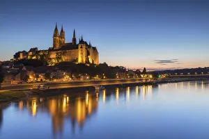 River Elbe Prints: Cathedral, Albrechtsburg and River Elbe at dusk, Meissen, Saxony, Germany