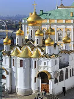 15th Century Prints: Cathedral of the Annunciation (1489), view from Ivan the Great bell tower, Moscow Kremlin