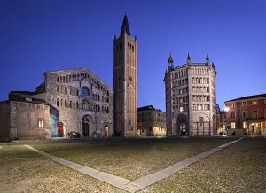 Emilia Prints: Cathedral and Baptistery in Piazza del Duomo, Parma, Emilia Romagna, Italy