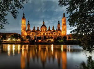 Zaragoza Prints: Cathedral-Basilica of Our Lady of the Pillar Reflecting in the Ebro River