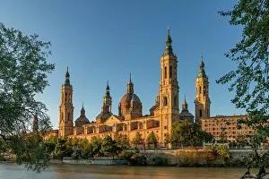Zaragoza Prints: Cathedral-Basilica of Our Lady of the Pillar along River Ebro, Zaragoza, Aragon, Spain