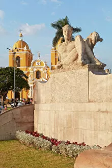 Images Dated 2nd August 2022: The Cathedral Basilica of St. Mary and the Freedom Monument in the 'Plaza de Armas'of Trujillo