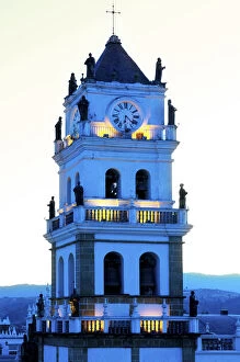 Images Dated 10th December 2012: Cathedral Clock Tower, Baroque Style, Sucre, Bolivia, UNESCO World Heritage Site