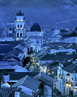 Cathedral Clock Tower, Colonial Streets And Rooftops, Sucre, Bolivia