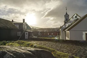 Turf House Prints: The cathedral in the historic center of Torshavn. Island of Streymoy. Faroe Islands