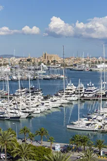 Cathedral La Seu and harbour, Palma, Mallorca (Majorca), Balearic Islands, Spain