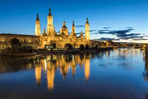Cathedral of Our Lady of the Pillar at dusk. Zaragoza, Aragon, Spain