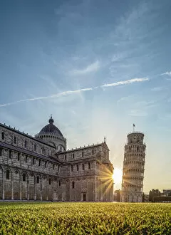 Images Dated 15th July 2019: Cathedral and Leaning Tower at sunrise, Piazza dei Miracoli, Pisa, Tuscany, Italy