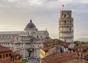 Karol Kozlowski Prints: Cathedral and Leaning Tower at sunset, elevated view, Pisa, Tuscany, Italy