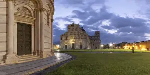 Leaning Tower Prints: Cathedral of Pisa with the adjacent leaning tower photographed on a summer sunrise