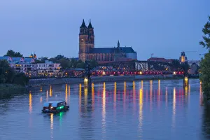 River Elbe Prints: Cathedral & River Elbe, Magdeburg, Saxony-Anhalt, Germany
