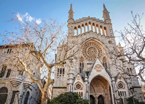 Neo Gothic Prints: Cathedral of San Barthomeu in Soller, Mallorca, Balearic Islands, Spain