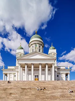 Cobbled Street Prints: Cathedral at the Senate Square, Helsinki, Uusimaa County, Finland