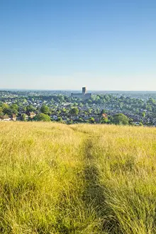 Cathedral and view over the town of Guildford, Surrey, England, UK