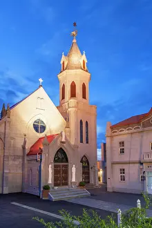 Hakodate Prints: Catholic Church at dusk, Motomachi, Hakodate, Hokkaido, Japan