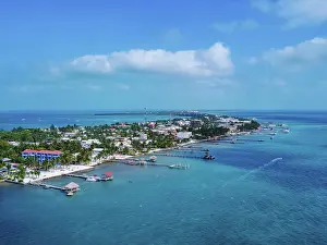 Cayo Caulker Prints: Caye Caulker, aerial view, Belize District, Belize