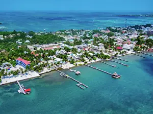 Belize Prints: Caye Caulker, aerial view, Belize District, Belize
