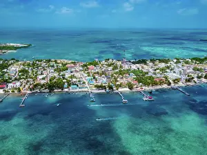 Cayo Caulker Prints: Caye Caulker, aerial view, Belize District, Belize