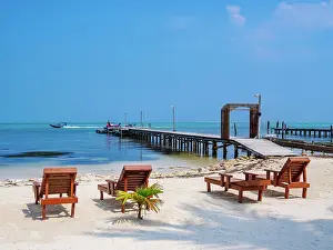 Deckchairs Prints: Caye Caulker Village Beach, Caye Caulker, Belize District, Belize