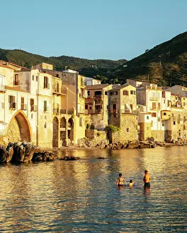 Cefalu Prints: Cefalu old town at sunset, Sicily, Italy