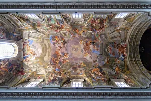 Devotion Prints: Ceiling fresco of the Church of the Gesu (Chiesa del Gesu), Rome, Lazio, Italy