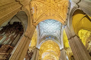 Ceiling, Seville cathedral, Seville, Andalusia, Spain