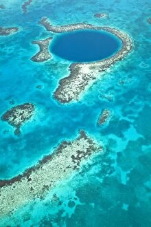 No People Collection: Central America, Belize, Lighthouse atoll, the Great Blue Hole, aerial shot of the Blue Hole