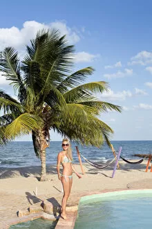 Images Dated 20th August 2013: Central America, Belize, Stann Creek, Hopkins village, a model on the beach in Hopkins