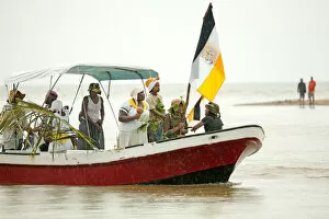 Images Dated 20th August 2013: Central America, Belize, Stann Creek, Dangriga, a boat in the Garifuna Landing ceremony