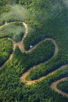 Area Prints: Central America, Costa Rica, aerial view of an aeroplane flying low over the Terraba-Sierpe