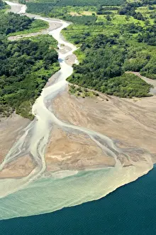 Area Prints: Central America, Costa Rica, aerial view of mudflats at the mouth of the Terraba river