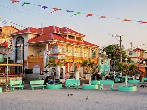 Clock Tower Prints: Central Park at sunrise, San Pedro Town, Ambergris Caye, Belize District, Belize