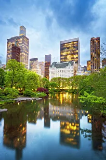 Central Park Prints: Central Park at Twilight illuminated, New York City, USAPlaza Hotel &