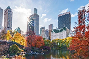 Central Park Prints: Central Park, with the View to the Plaza Hotel Manhattan, New York City, USA