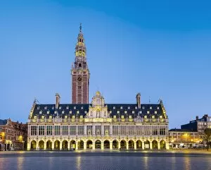 Style Collection: Centrale Bibliotheek (Central Library) on Monseigneur Laduzeplein at night, Leuven