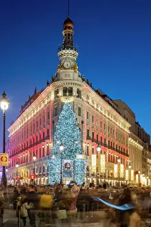 Shopping Arcade Prints: Centro Canalejas shopping arcade adorned with Christmas lights, Madrid, Spain