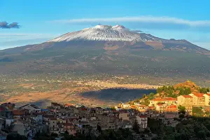 City Centre Prints: Centuripe old town seen from the drone with mount Etna in the background