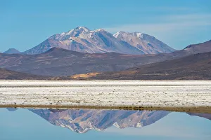 Republica Del Peru Prints: Chachani volcano reflected in a pool at salt flats