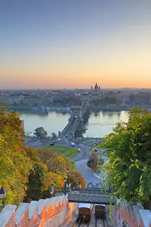 Chain Bridge (Szechenyi Bridge) and Buda Castle Funicular, Budapest, Hungary